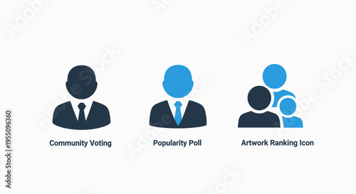 Community engagement and social ranking icons illustrating online voting popularity polls and artwork evaluation systems for user feedback and collective decision making processes