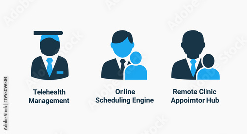 Telehealth and remote medical care icon set with online doctor appointment scheduling healthcare management systems and digital clinic consultation solutions for patient wellness