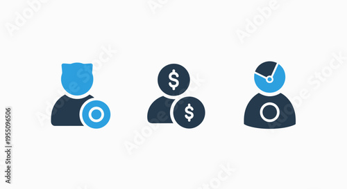 User account management icon set with personal data security settings financial billing profiles and subscription time tracking features for member service platforms