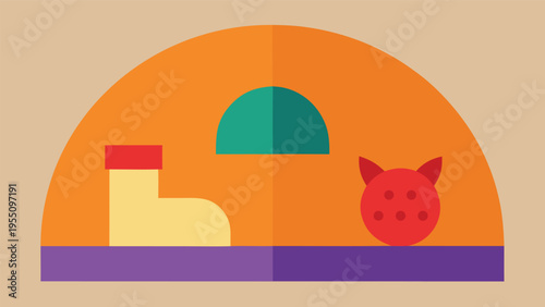 Vector art of a whimsical illustration of a toy room interior with a sock, a ball, and a dome, creating a playful and imaginative scene