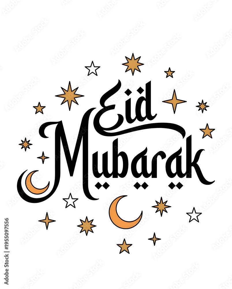 Obraz premium Eid mubarak greeting with crescent moon and stars
