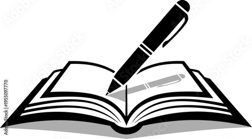 Silhouette of a pen on an open book