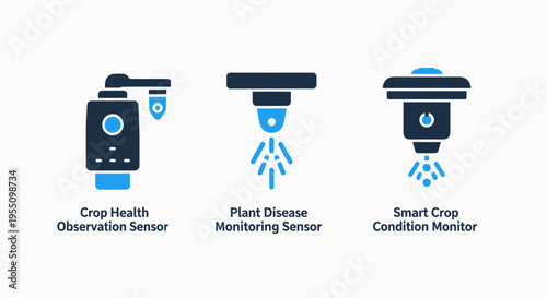 Agricultural sensor icons: crop health observation, plant disease monitoring, and smart conditions monitor - precision farming technology