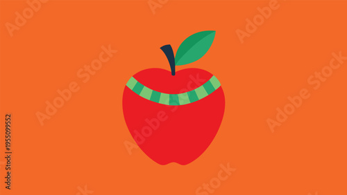 Vector art of a red apple with a green measuring tape around it, symbolizing weight loss, diet, and healthy lifestyle choices