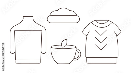 Vector art of cozy autumn vector illustration featuring a sweater, hat, and cup of tea for a warm and inviting feel