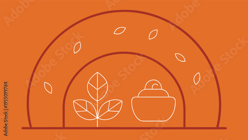 Vector art of cozy autumn scene line art illustration with leaves and dessert, perfect for fallthemed designs and seasonal promotions