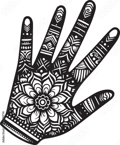 Black and White Mehndi Design Vector | Intricate Henna Art Illustration