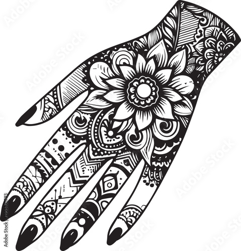 Black and White Mehndi Design Vector | Intricate Henna Art Illustration
