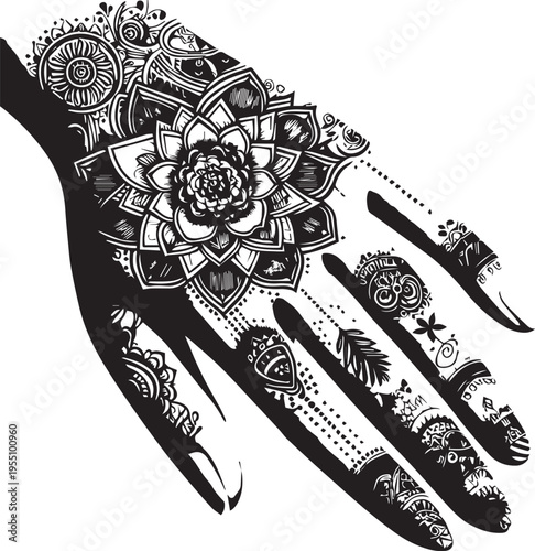 Black and White Mehndi Design Vector | Intricate Henna Art Illustration