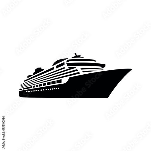 Cruise ship isolated on white background in black and white