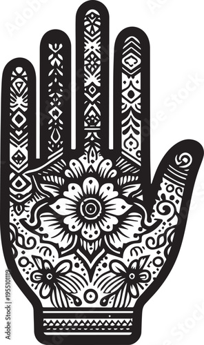 Black and White Mehndi Design Vector | Intricate Henna Art Illustration