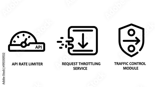 Api rate limit icon, request throttling service, traffic control module, network, speed, server, connection, data, download, upload, security, vector