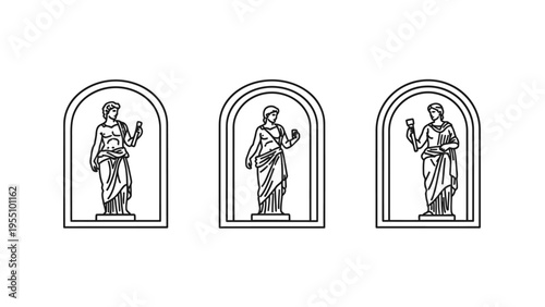 Ancient greek statues, classical figures, sculpture, art, history, culture, museum, mythology, antique, marble, art form, vector