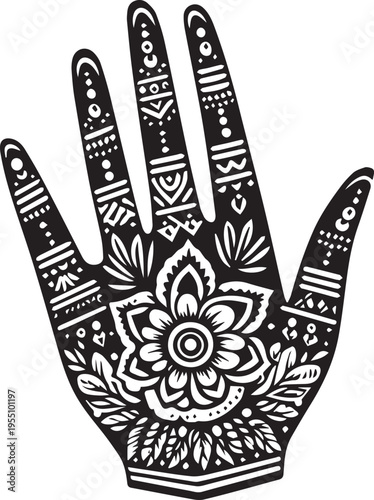 Black and White Mehndi Design Vector | Intricate Henna Art Illustration