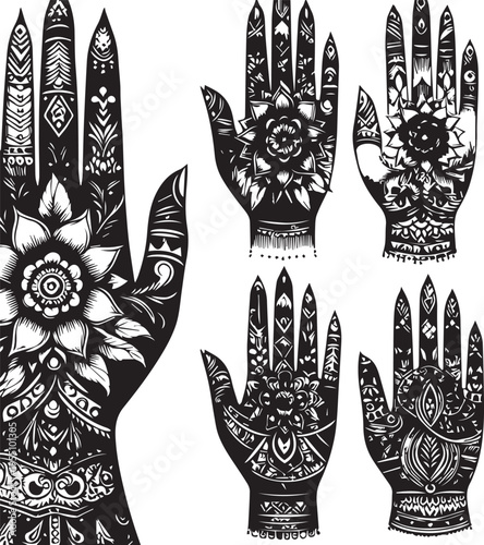 Black and White Mehndi Design Vector | Intricate Henna Art Illustration
