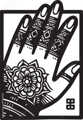 Black and White Mehndi Design Vector | Intricate Henna Art Illustration