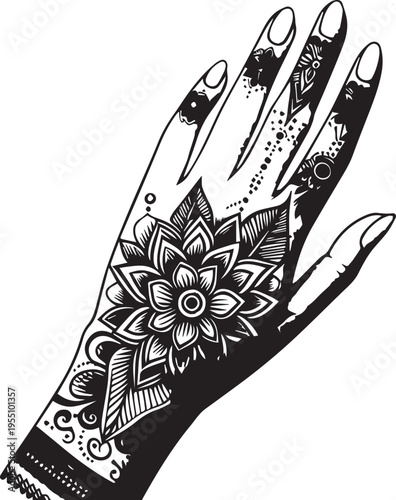 Black and White Mehndi Design Vector | Intricate Henna Art Illustration