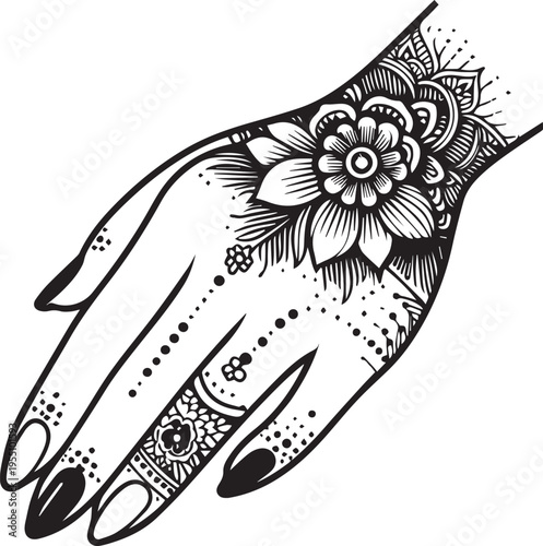 Black and White Mehndi Design Vector | Intricate Henna Art Illustration