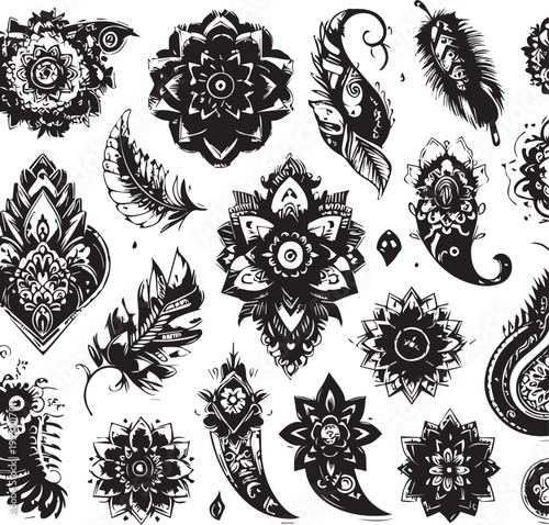 Black and White Mehndi Design Vector | Intricate Henna Art Illustration