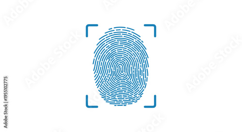 A blue fingerprint pattern is displayed within a square scanning frame on a white background.