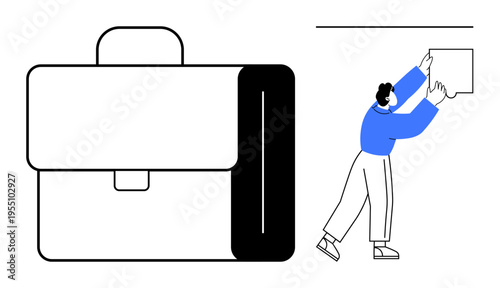 Business concept. Business ed by a modern briefcase and a person placing a document. Business growth, operations, organization, planning, and success are the focus