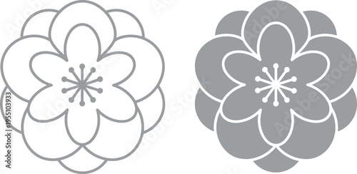 Stylized vector flower graphics in gray and white hues