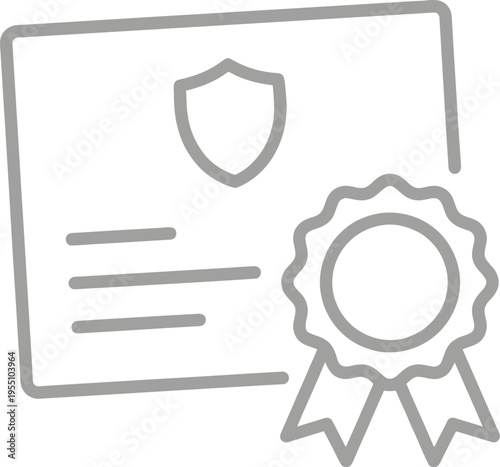 Vector graphic illustration of a certificate with a shield and ribbon, symbolizing security and achievement in a simple design