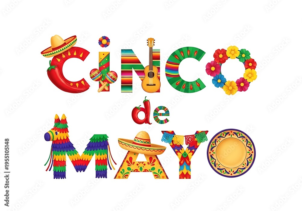 Fototapeta premium Cinco de Mayo celebration colorful festive graphic design elements