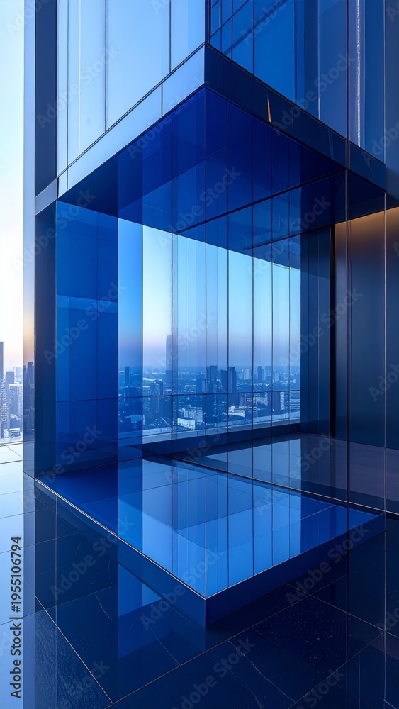 Fototapeta premium Modern Architecture Blue Glass Skyscraper Interior Reflection Cityscape View