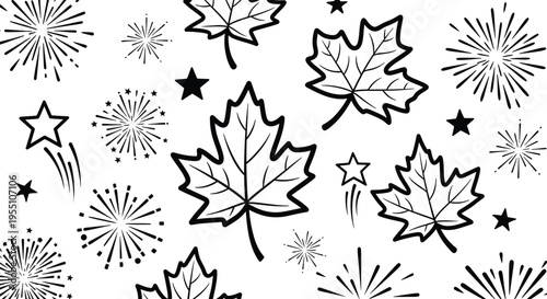 Victoria day canada celebration fireworks and maple leaves