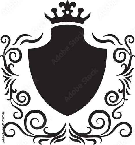 Heraldic Crest: A sophisticated graphic featuring an ornate crest, embellished with a crown and elaborate flourishes, represents tradition and heraldry.