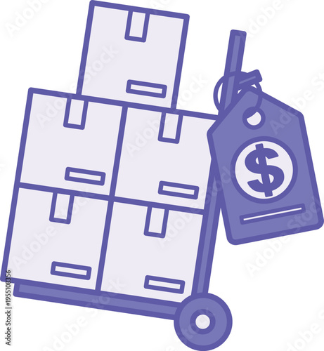 Colored Wholesale Price Icon. Vector Icon. Item on a Shopping Cart and Price Tag with a Dollar Sign. Bulk Purchase Price. Price Concept