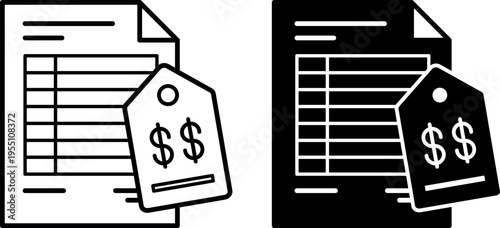 List Price Icons. Line and Glyph Vector Icons. Document and Price Tag. Manufacturer's Set Price. Price Concept
