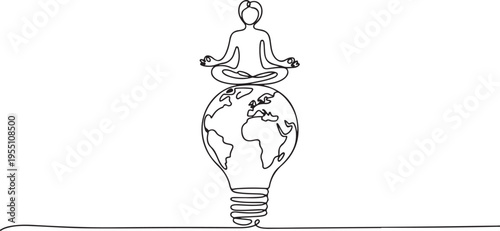 Line Art Person Meditating on Lightbulb Earth meditation