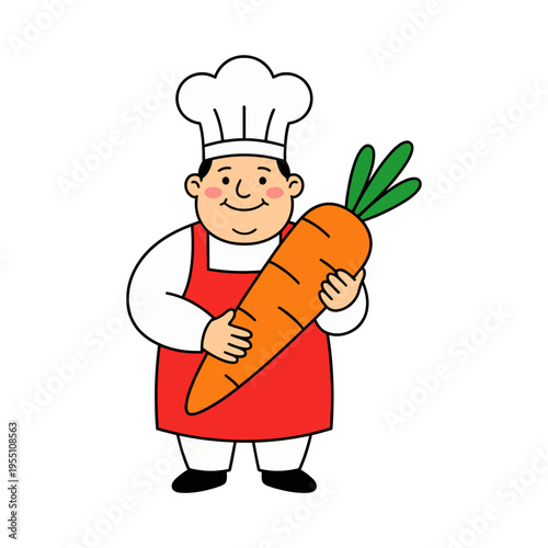 male chef carries carrot after they have been harvested