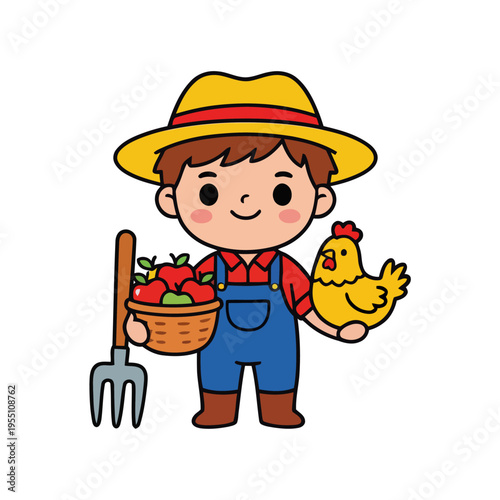 farmers bring chickens and apples vector white isolated background