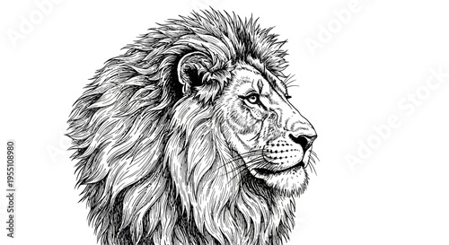 Majestic Lion Head Portrait Sketch Illustration