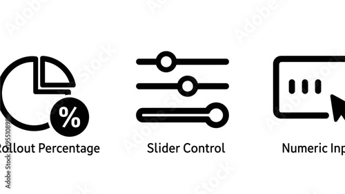 Icons for rollout percentage pie chart, slider control, and numeric input field with cursor for data and settings
