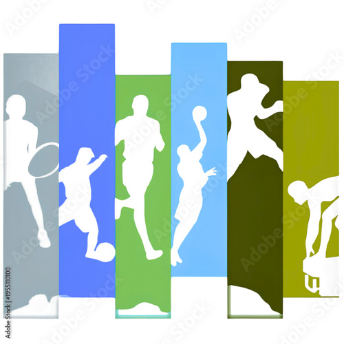 flat design silhouettes of diverse sports activities on colorful gradient background