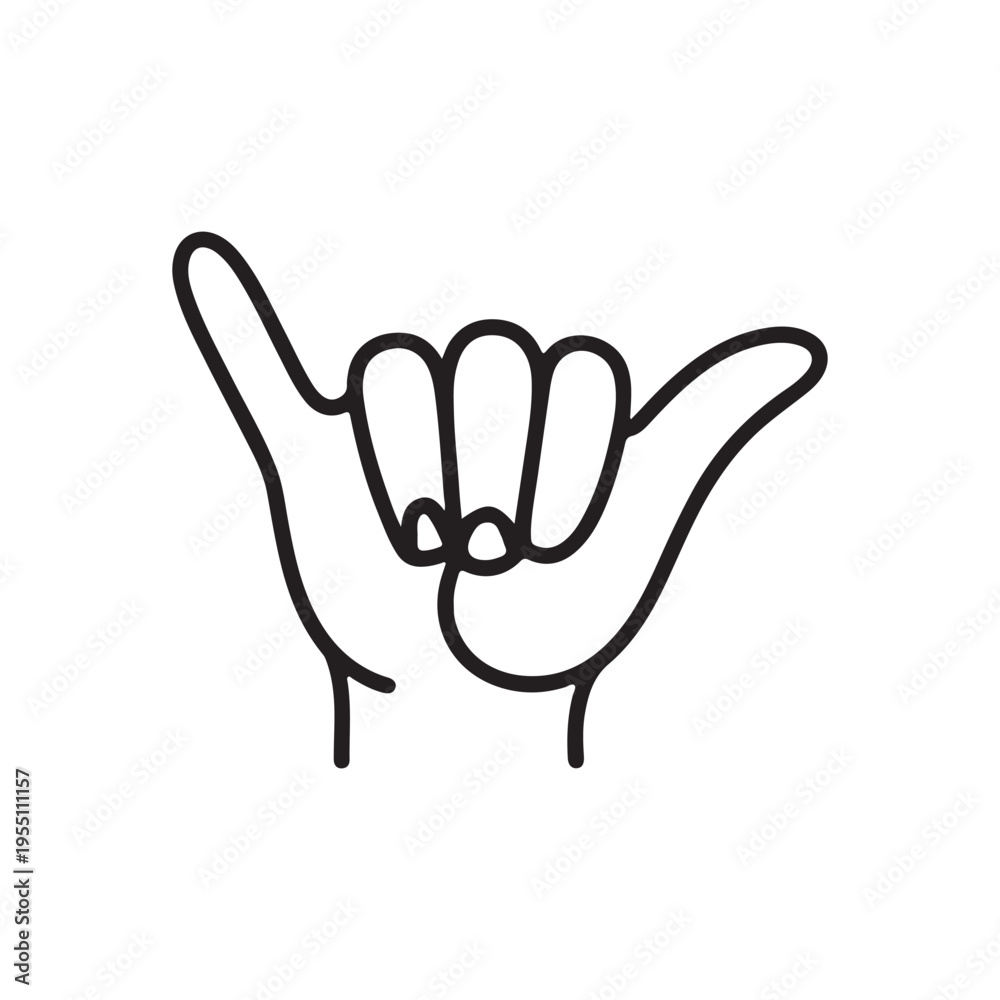 Obraz premium Shaka Hand Gesture Icon (Hang Loose Sign) – Minimal Line Art Vector