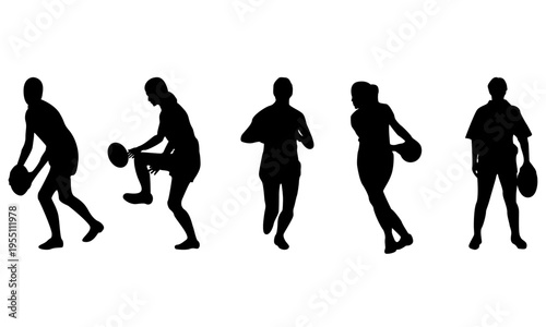 women rugby silhouettes and vector set