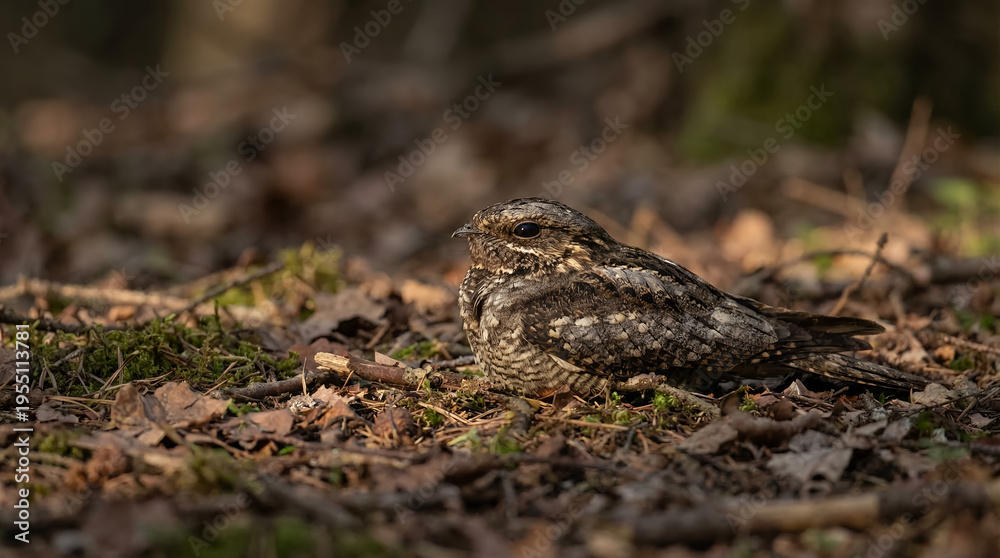Obraz premium Nightjar Camouflage on Leaf Litter with Mottled Plumage