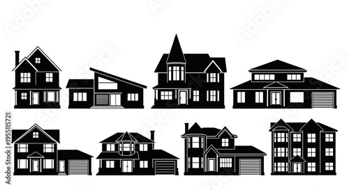 Set of Various Residential House Silhouettes