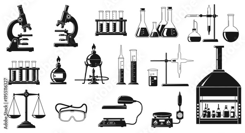 Set of Laboratory Equipment and Scientific Research Tools Icons