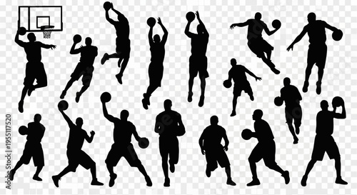 Set of Basketball Player Silhouettes in Action Poses