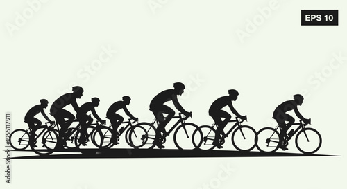 Group of Cyclists Silhouette Vector Illustration
