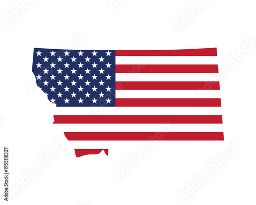 Montana map silhouette with American flag