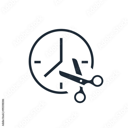Scissors that cut through hours. Get things done quickly. Save time and reduce deadlines. Vector  icon, illustration isolated on a white background.