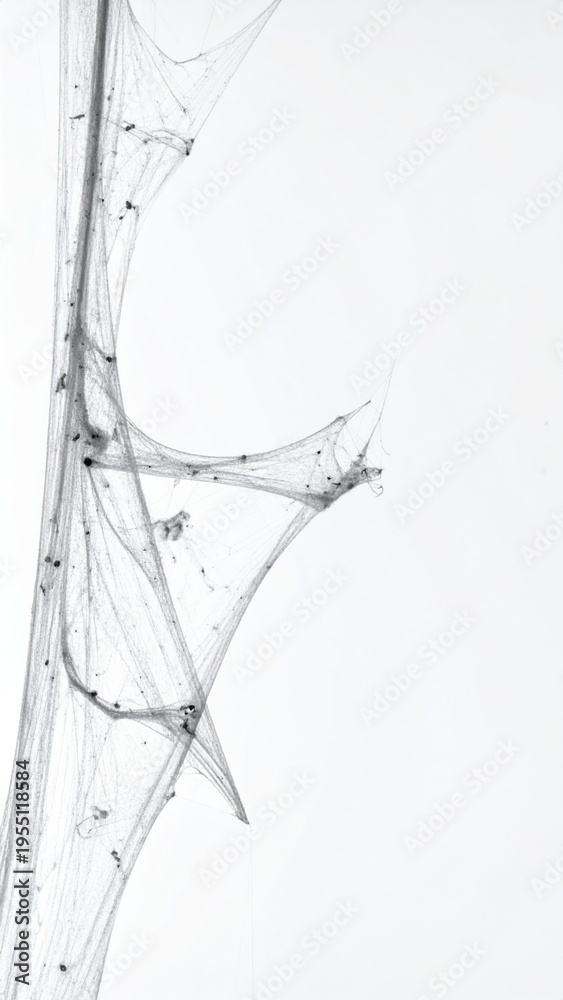 Obraz premium Delicate Spiderweb with Debris on White Background Minimalist Macro Detail