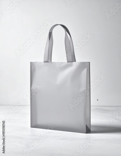 Minimalist Gray Tote Bag Displayed Against a Light Gray Studio Background